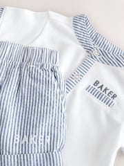 Baker by Ted Baker Grandad Collar White/Blue Shirt and Stripe Shorts Set - Image 4 of 6