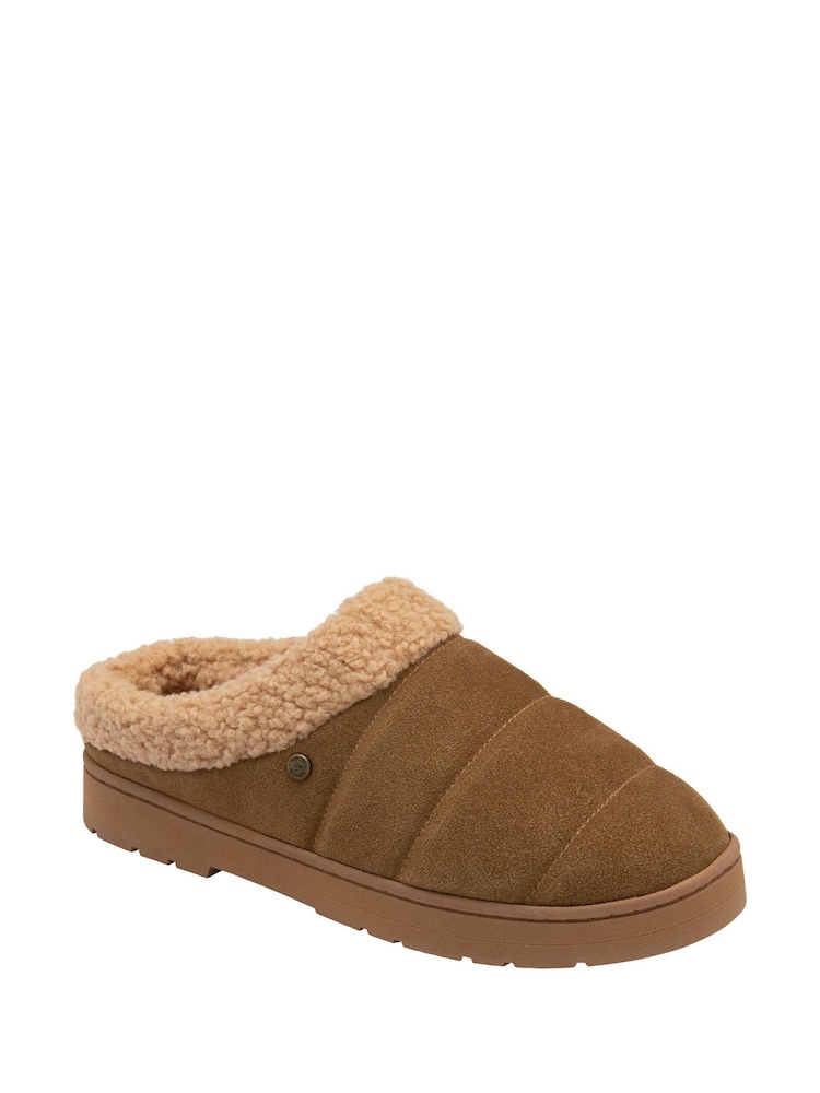 Dunlop Brown Faux Suede Mule Slippers - Image 1 of 4
