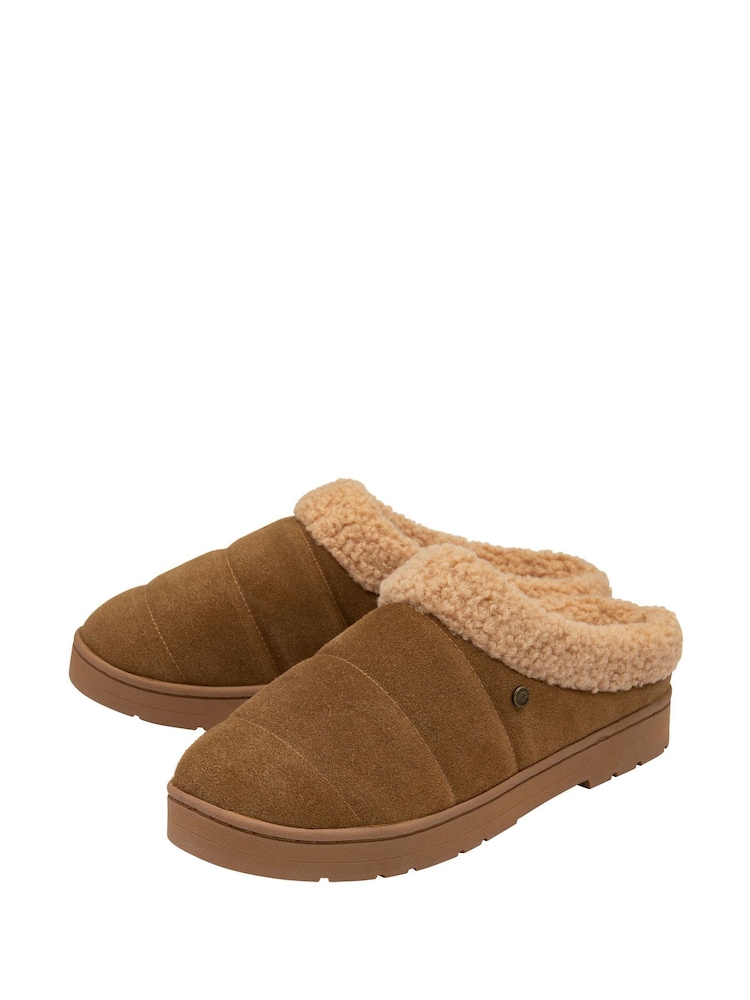 Dunlop Brown Faux Suede Mule Slippers - Image 2 of 4