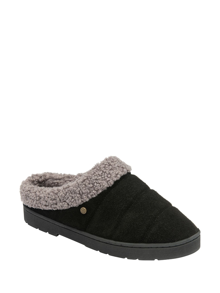 Dunlop Black Faux Suede Mule Slippers - Image 1 of 4