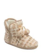 Dunlop Cream Faux Bootie Pom Pom Slippers - Image 1 of 4