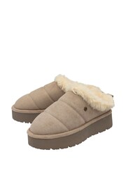 Dunlop Cream Faux Suede Mule Slippers - Image 2 of 4