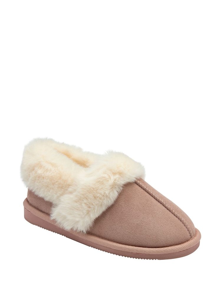 Dunlop Pink Faux Suede Collar Full Slippers - Image 1 of 4