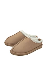 rjava - Dunlop Faux Suede Whipstitch Mule Slippers - Slika 2 iz 4