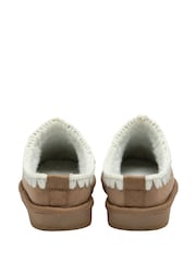 rjava - Dunlop Faux Suede Whipstitch Mule Slippers - Slika 3 iz 4
