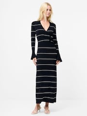 French Connection Blue Ottie Knitted Stripe Maxi Dress - Image 1 of 4