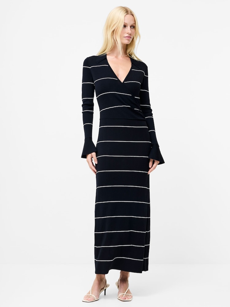 French Connection Blue Ottie Knitted Stripe Maxi Dress - Image 1 of 4