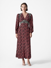 French Connection Red Harriet Delphine Midi Dress - Image 1 of 4