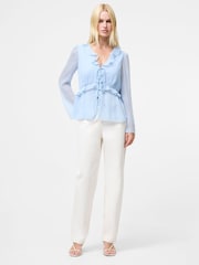French Connection Blue Emina Chiffon Frill Tie Up Top - Image 3 of 4
