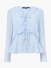 French Connection Blue Emina Chiffon Frill Tie Up Top - Image 4 of 4