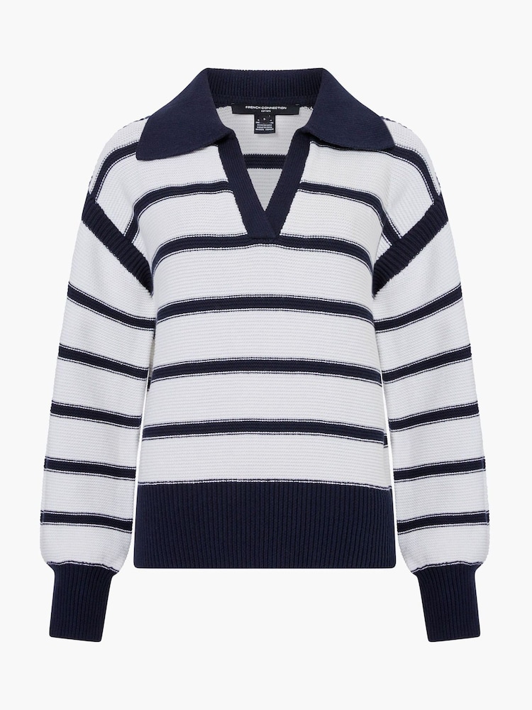 French Connection Blue Lily Mozart Striped Polo Jumper - Image 1 of 1 French Connection Blue Lily Mozart Striped Polo Jumper - Image 1 of 1