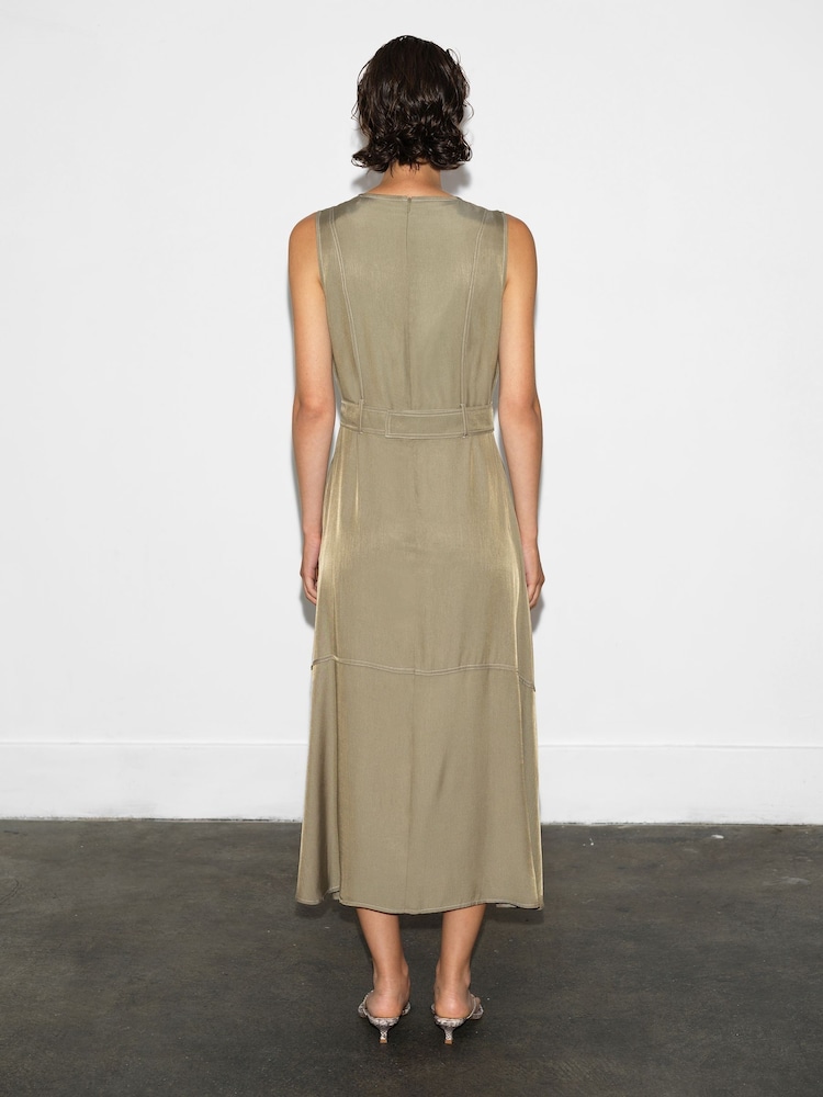 French Connection Green Celina Cupro Sleeveless Cargo Dress - Image 2 of 4 French Connection Green Celina Cupro Sleeveless Cargo Dress - Image 2 of 4