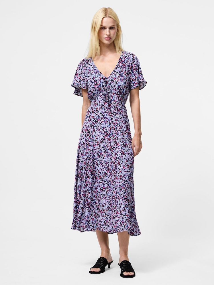 French Connection Blue Lizzy Crepe V-Neck Midi Dress - Image 1 of 4 French Connection Blue Lizzy Crepe V-Neck Midi Dress - Image 1 of 4