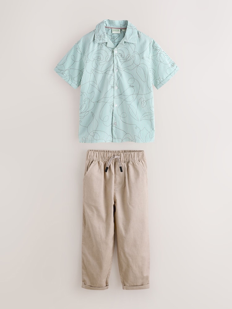 Baker by Ted Baker Stone All Over Print Linen Blend Shirt and Trousers Set - Image 1 of 8 Baker by Ted Baker Stone All Over Print Linen Blend Shirt and Trousers Set - Image 1 of 8