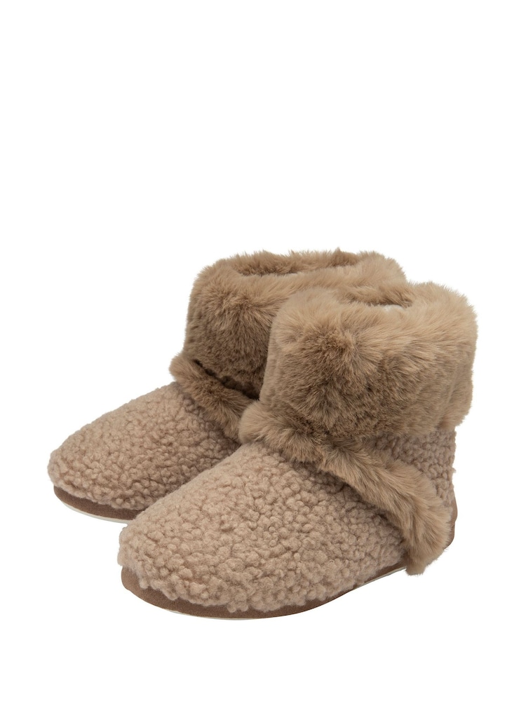 Dunlop Cream Bootee Pom Pom Faux Slippers - Image 2 of 4