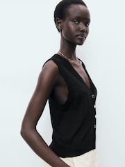 Mango Black Buttoned Fine Knit Waistcoat - Image 1 of 7
