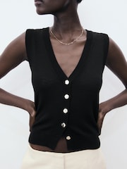 Mango Black Buttoned Fine Knit Waistcoat - Image 3 of 7