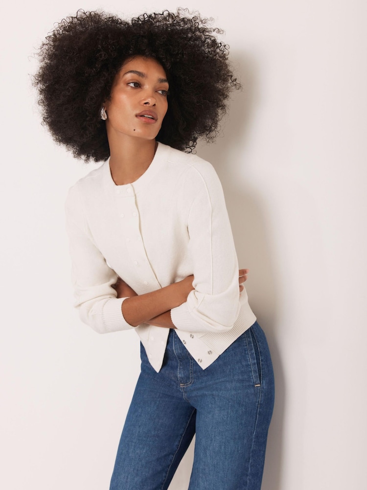 Mint Velvet Cream Fine Knit Cotton Blend Cardigan - Image 1 of 8 Mint Velvet Cream Fine Knit Cotton Blend Cardigan - Image 1 of 8