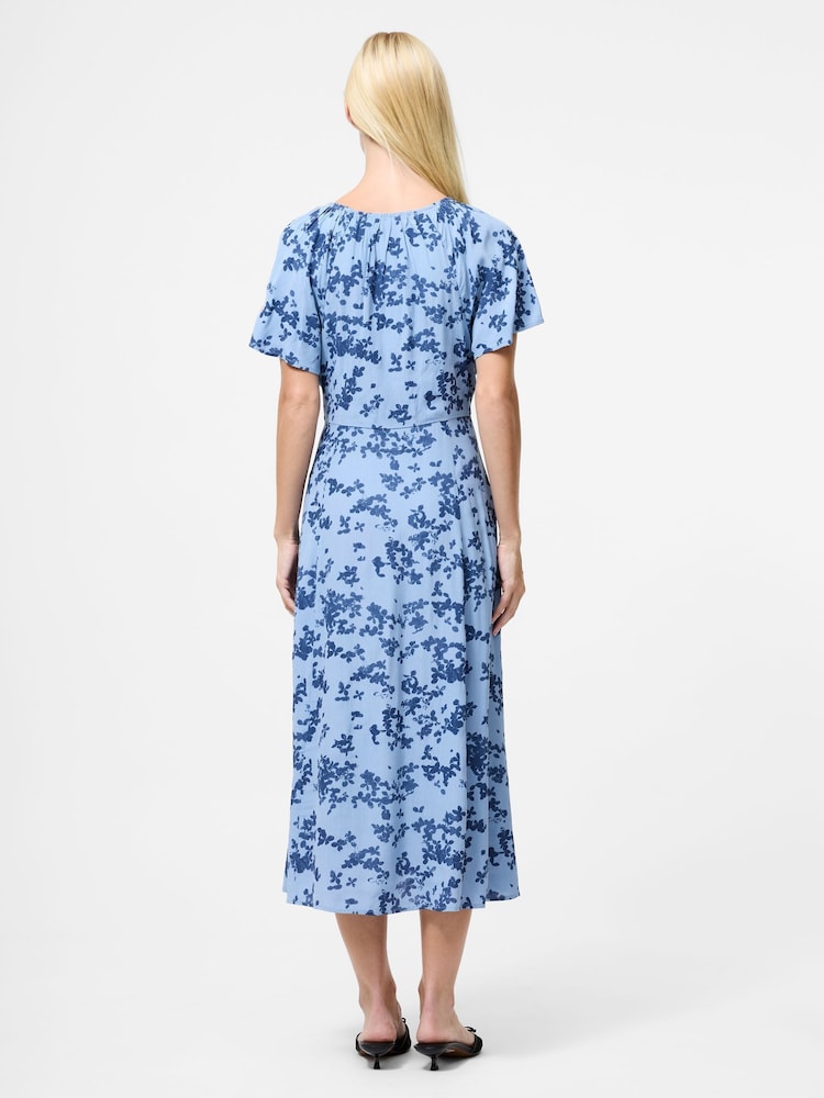 French Connection Blue Isla Lizzie Crepe Short Sleeve V-Neck Dress - Image 2 of 4