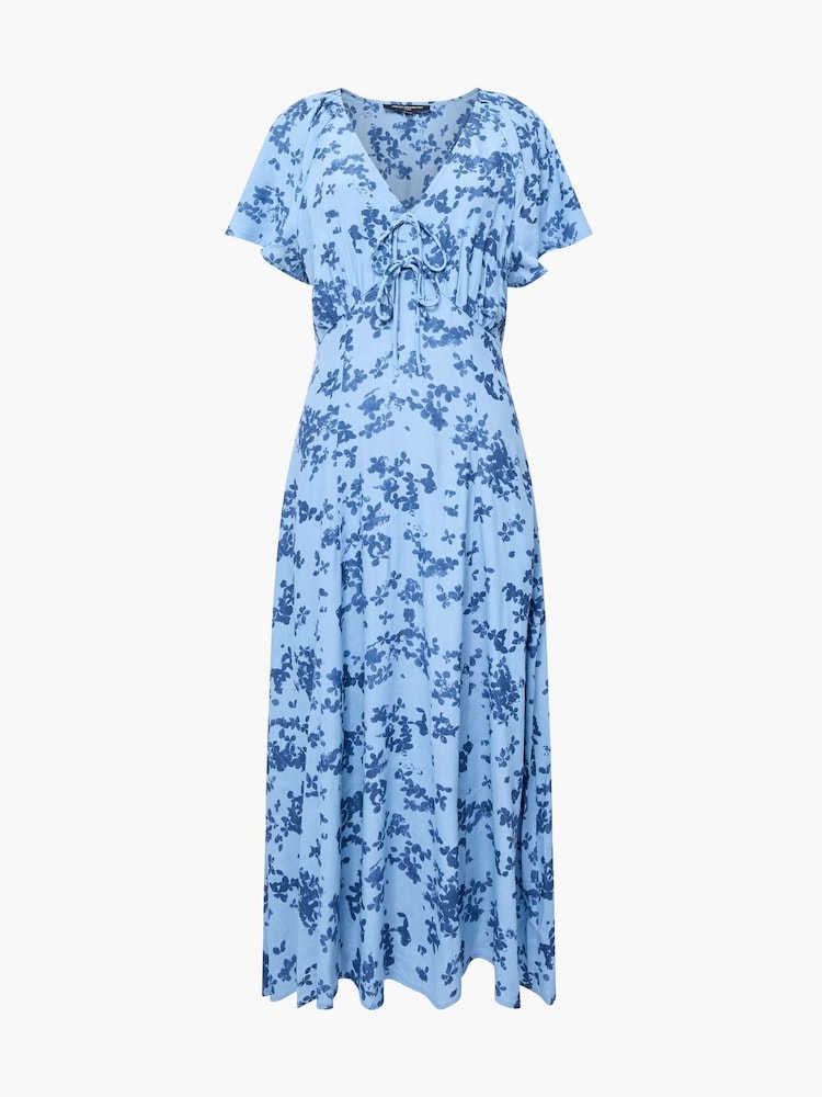 French Connection Blue Isla Lizzie Crepe Short Sleeve V-Neck Dress - Image 4 of 4