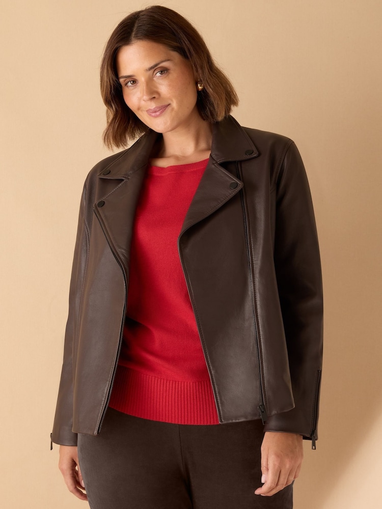 Live Unlimited Brown Curve Chocolate Leather Jacket - Image 1 of 3 Live Unlimited Brown Curve Chocolate Leather Jacket - Image 1 of 3