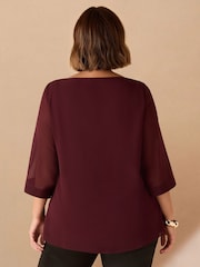Live Unlimited Red Curve Burgundy Cowl Neck Overlay Top - Image 2 of 4