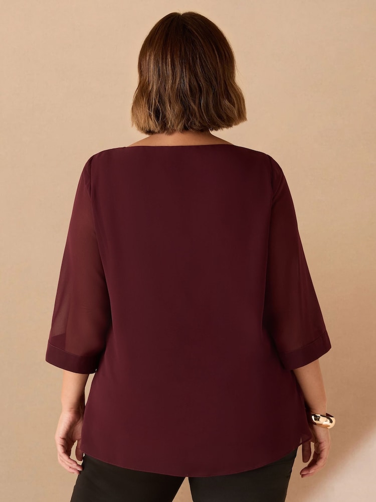 Live Unlimited Red Curve Burgundy Cowl Neck Overlay Top - Image 2 of 4 Live Unlimited Red Curve Burgundy Cowl Neck Overlay Top - Image 2 of 4