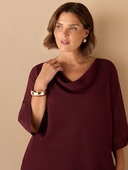 Live Unlimited Red Curve Burgundy Cowl Neck Overlay Top - Image 3 of 4