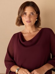 Live Unlimited Red Curve Burgundy Cowl Neck Overlay Top - Image 4 of 4