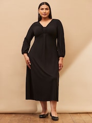 Live Unlimited Black Curve Long Sleeve Pleat Front Midi Dress - Image 3 of 4