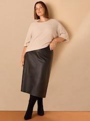 Live Unlimited Black Curve Faux Leather Seam Detail Midi Skirt - Image 1 of 3