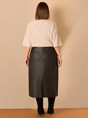 Live Unlimited Black Curve Faux Leather Seam Detail Midi Skirt - Image 2 of 3