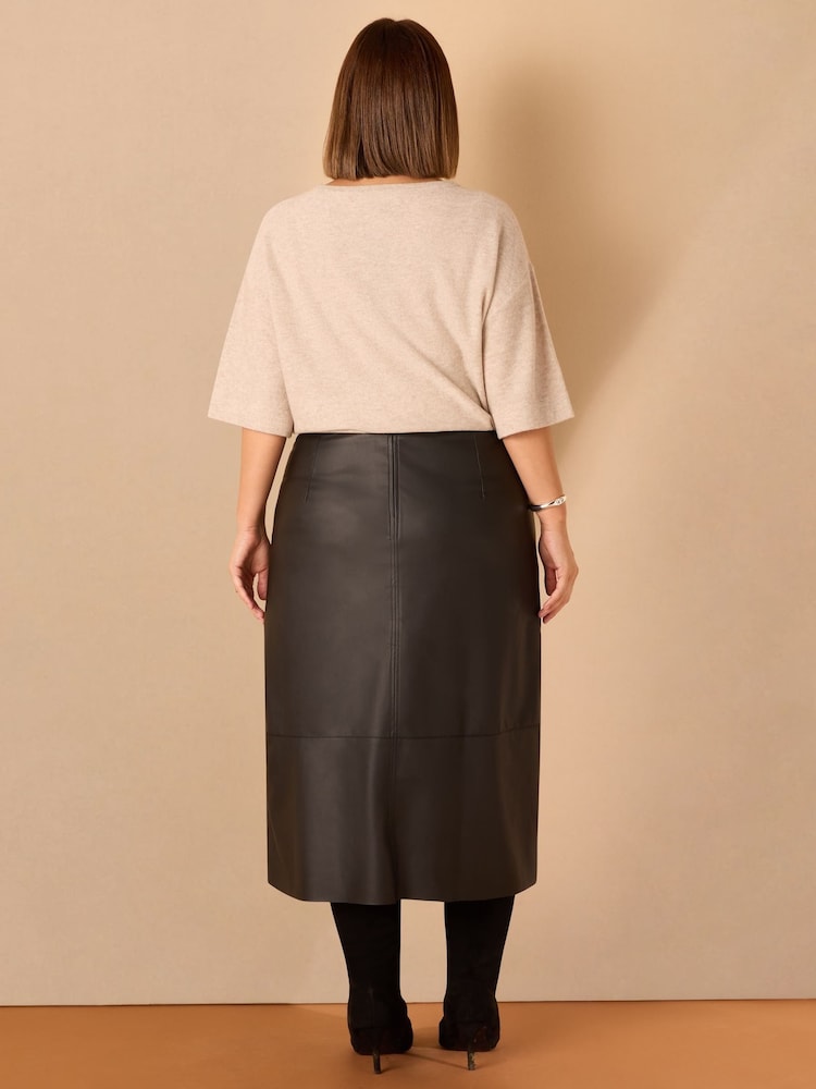 Live Unlimited Black Curve Faux Leather Seam Detail Midi Skirt - Image 2 of 3 Live Unlimited Black Curve Faux Leather Seam Detail Midi Skirt - Image 2 of 3