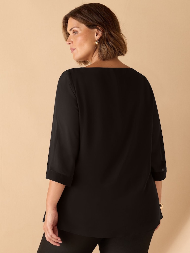 Live Unlimited Black Curve Cowl Neck Overlay Top - Image 2 of 3 Live Unlimited Black Curve Cowl Neck Overlay Top - Image 2 of 3