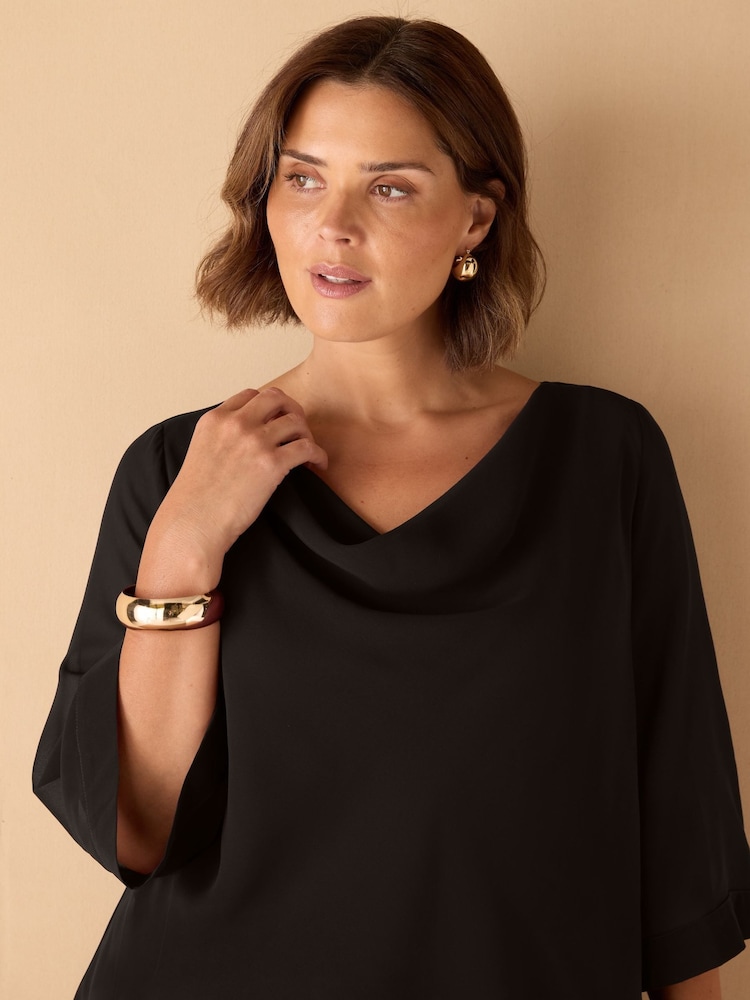 Live Unlimited Black Curve Cowl Neck Overlay Top - Image 3 of 3 Live Unlimited Black Curve Cowl Neck Overlay Top - Image 3 of 3