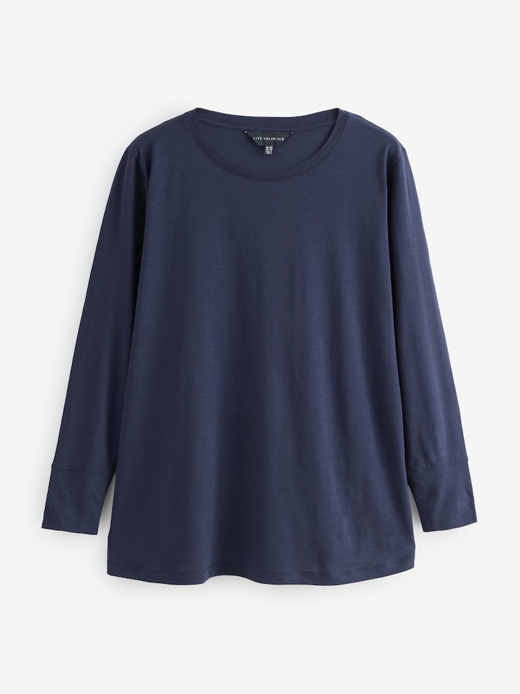 Live Unlimited Blue Curve Cotton Slub Crew Neck T-Shirt - Image 4 of 4