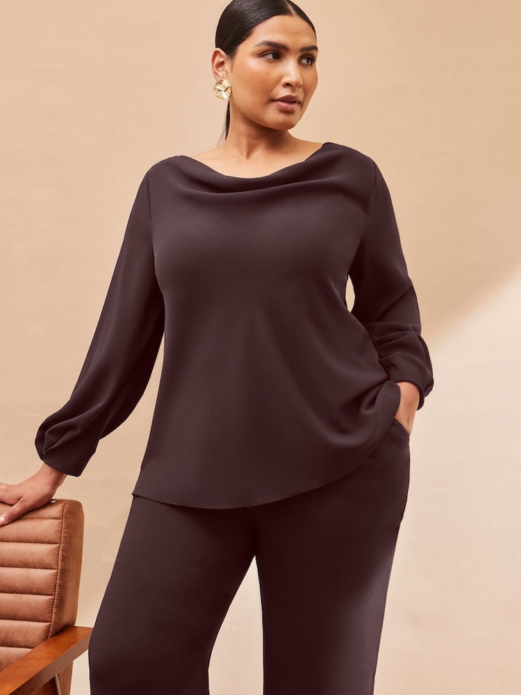 Live Unlimited Brown Curve Chocolate Button Detail Wide Leg Trousers - Image 3 of 3