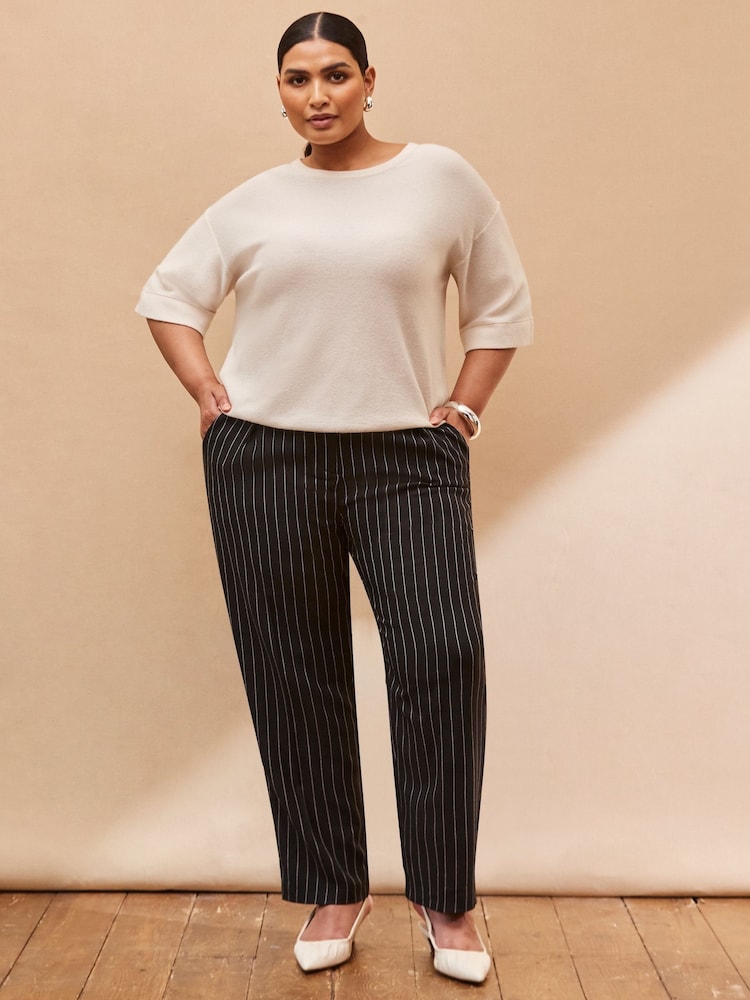Live Unlimited Black Curve Pinstripe Tapered Tailored Trousers - Image 1 of 3