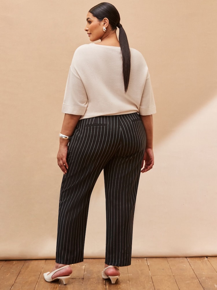 Live Unlimited Black Curve Pinstripe Tapered Tailored Trousers - Image 2 of 3