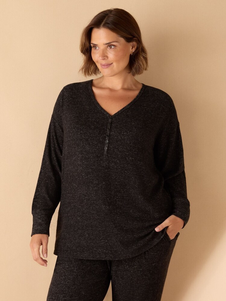 Live Unlimited Grey Curve Supersoft Henley Long Sleeve Top - Image 1 of 4