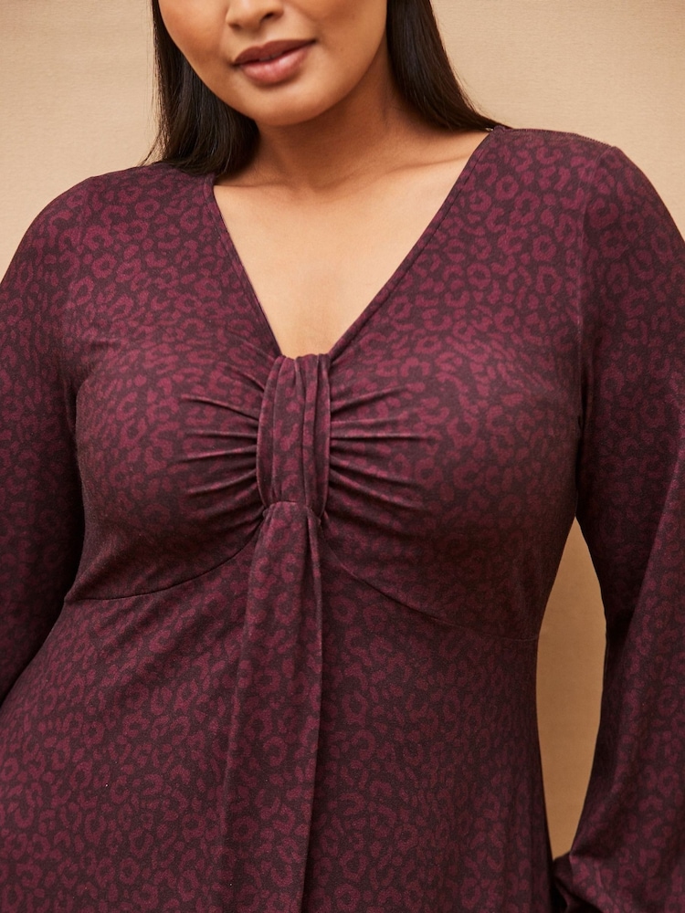 Live Unlimited Purple Curve Print Long Sleeve Pleat Front Midi Dress - Image 1 of 4 Live Unlimited Purple Curve Print Long Sleeve Pleat Front Midi Dress - Image 1 of 4