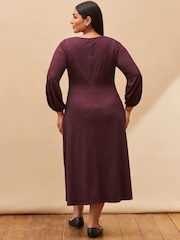 Live Unlimited Purple Curve Print Long Sleeve Pleat Front Midi Dress - Image 2 of 4