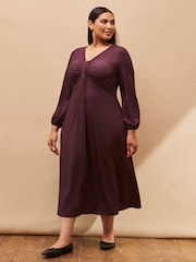 Live Unlimited Purple Curve Print Long Sleeve Pleat Front Midi Dress - Image 4 of 4