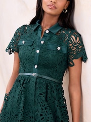 Lipsy Teal Blue Premium Lace Shirt Maxi Dress - Image 2 of 4