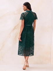 Lipsy Teal Blue Premium Lace Shirt Maxi Dress - Image 4 of 4