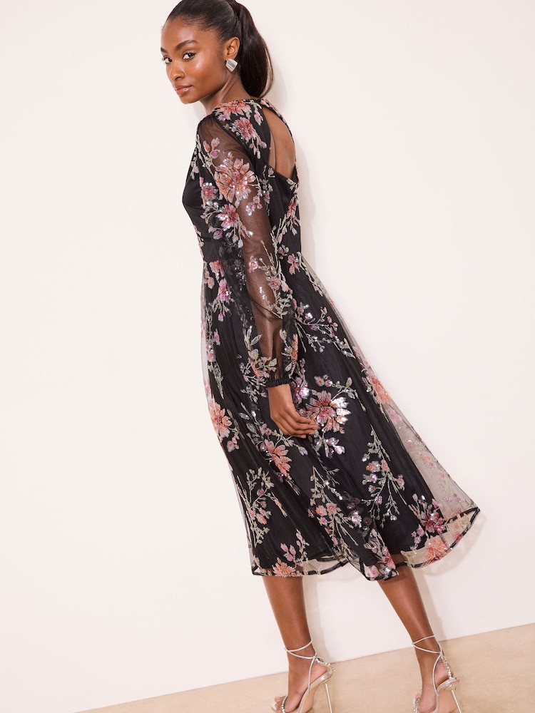 Lipsy Premium Maxikleid mit floralen Netzstoff-Ärmeln - Bild 4 von 4