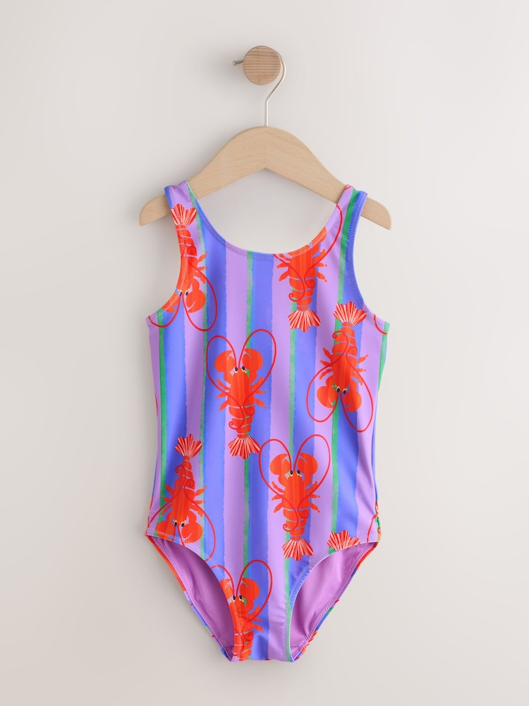 Purple Stripe Lobster Scoop Neck Swimsuit (3mths-16yrs) - Image 1 of 4 Purple Stripe Lobster Scoop Neck Swimsuit (3mths-16yrs) - Image 1 of 4