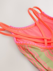 Orange Floral Embroidered - بدلة سباحة بحمالة مزدوجة (3 - 16 سنة) - صورة 3 من 5