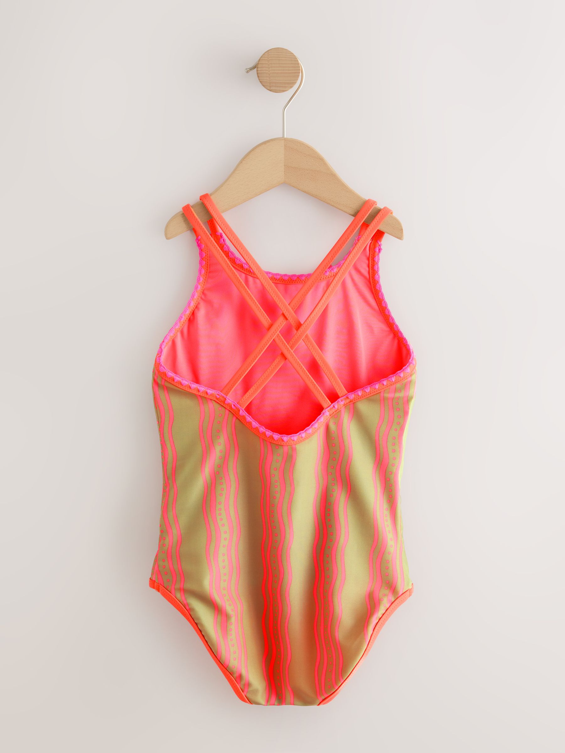 Buy Orange Floral Embroidered Double Strap Swimsuit (3-16yrs) from