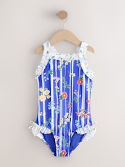 Blue Floral Stripe Ruffle Swimsuit (3-16yrs) - Image 4 of 7